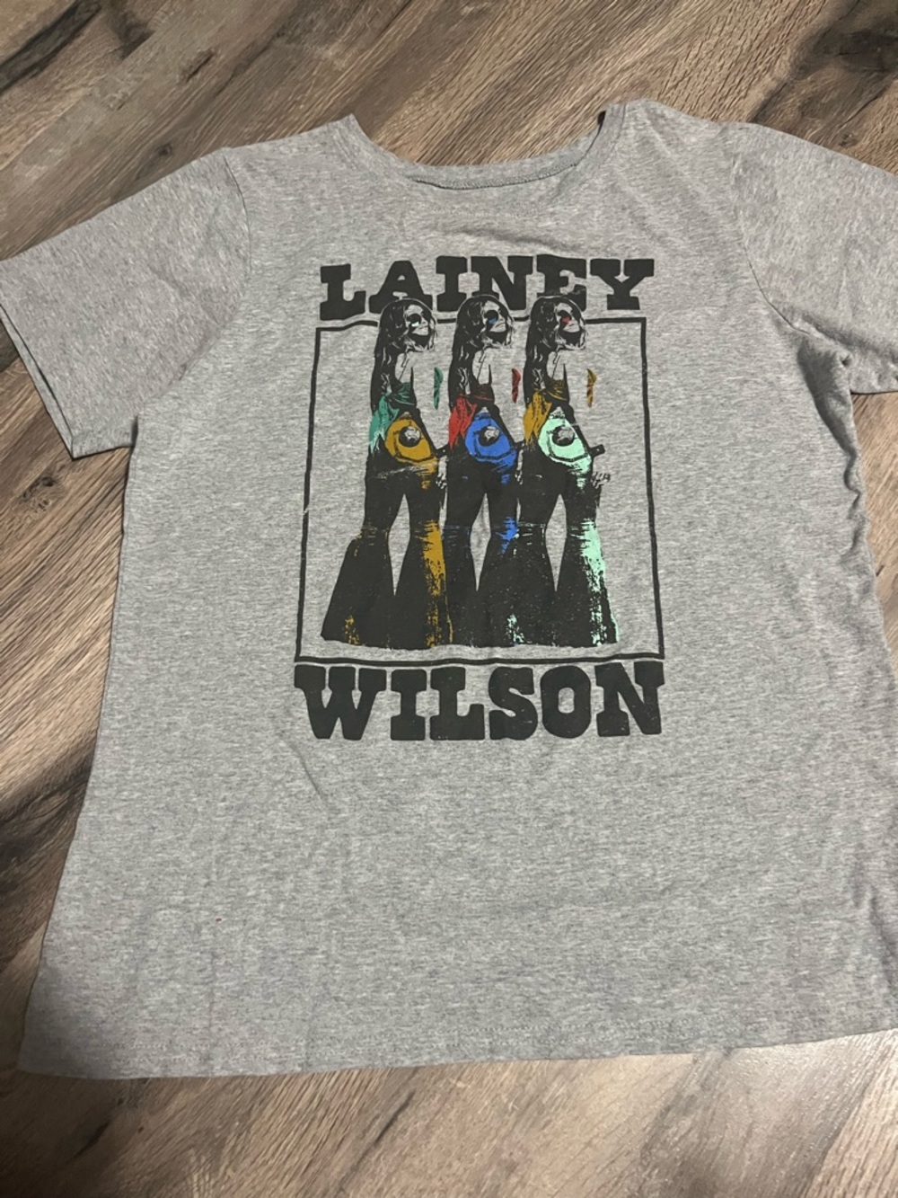 Ripple Junction Gray "Lainey Wilson" Graphic Tee with Multicolor Print